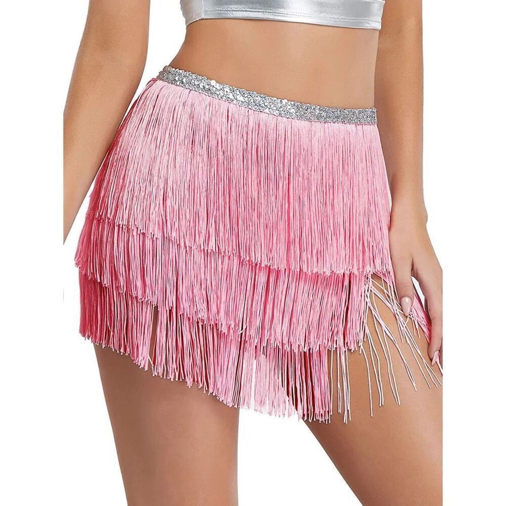 New Womens Fringe Tassel Embellished Tie Skirt Flapper Costume Coverup  One Size